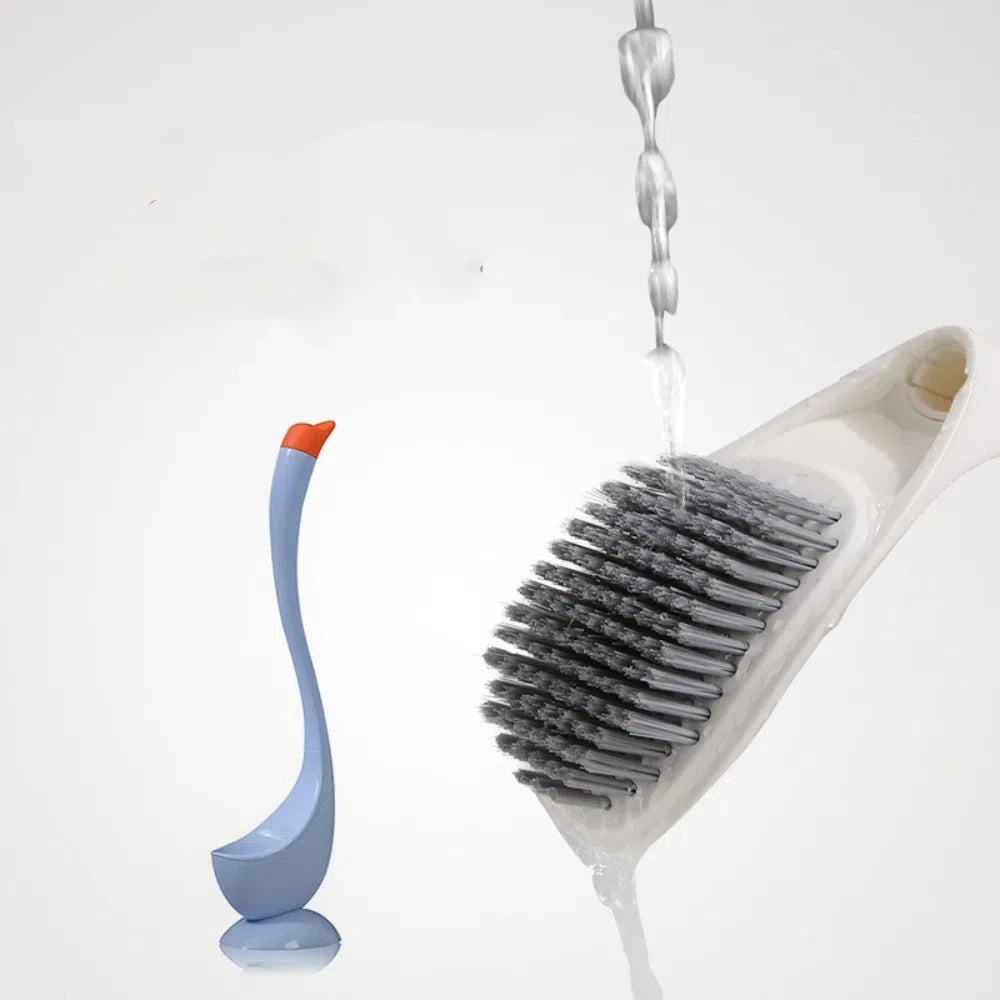 Swan Shape Long Handle Toilet Brush Dense Bristle Head Plastic.