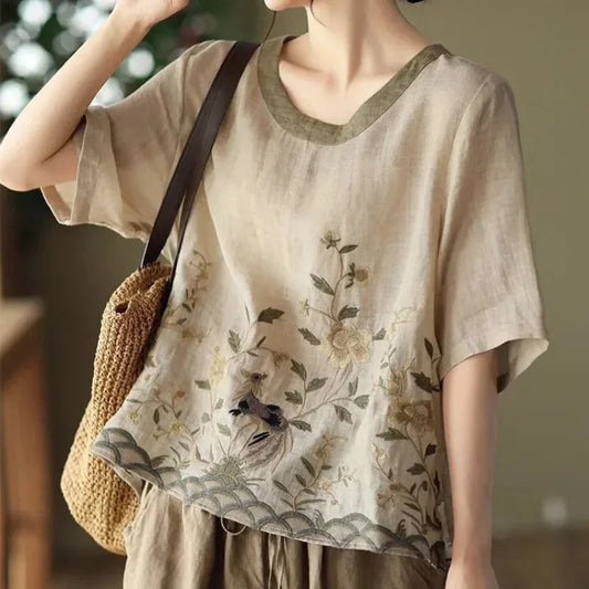 Cotton Linen Blouse Floral.