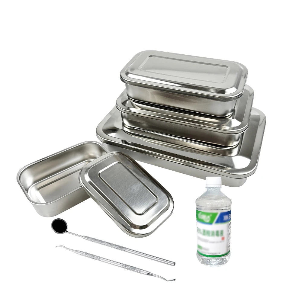 Dental Tray With Lid Stainless Steel Disinfection Box Dentistry Surgical Medical.