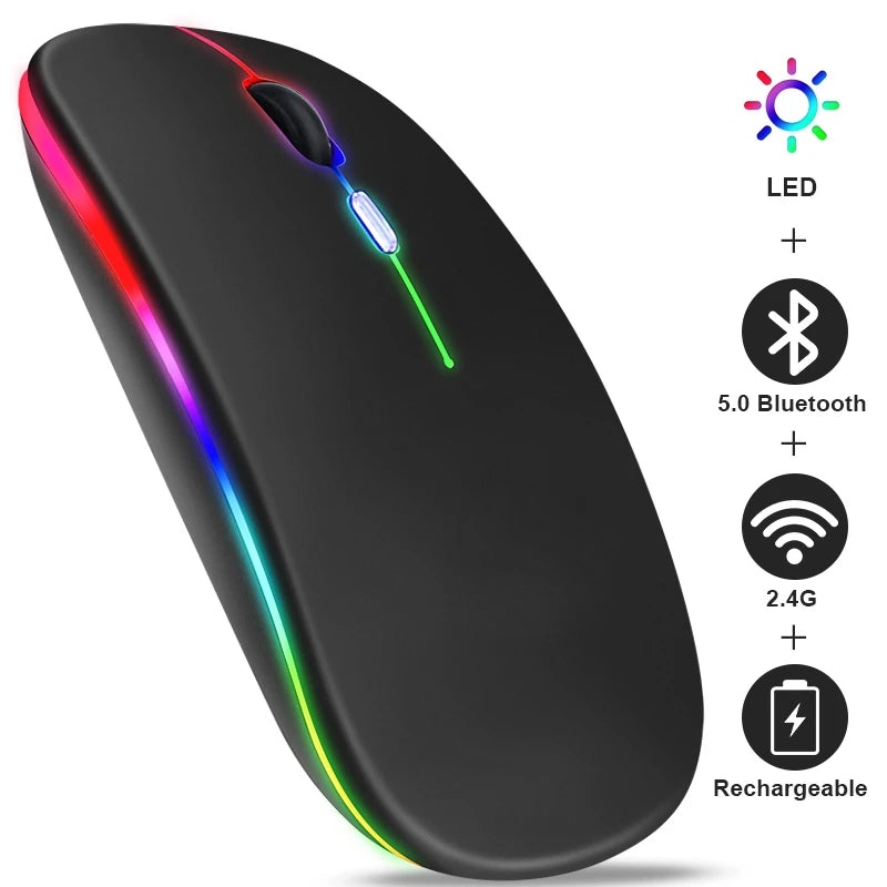 Rechargeable Bluetooth wireless mouse with USB connection.