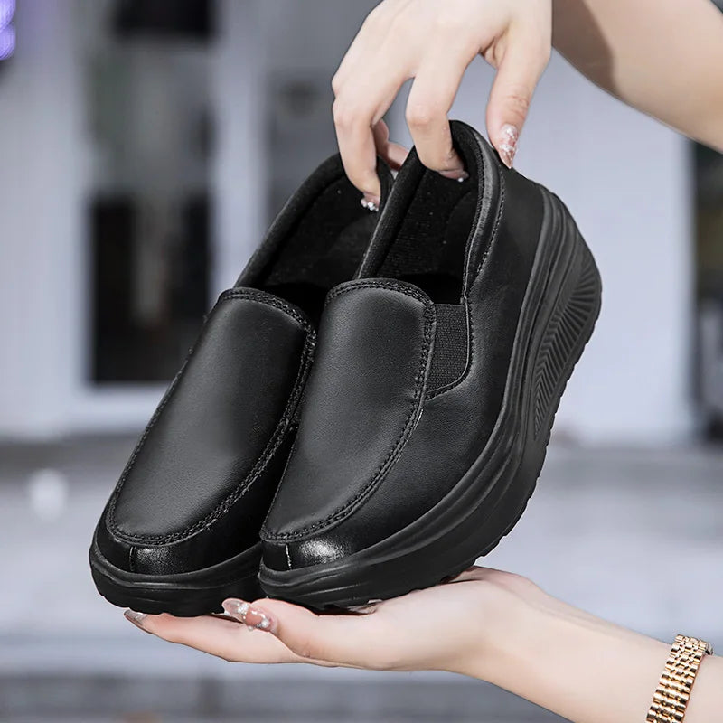 Women's Shoes Spring Genuine Leather Soft Outsole Work Shoes.