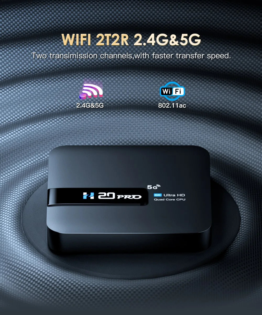 H20PRO Android 10 TV BOX 4k HD Dual Wifi Quad Core 1080P Video.