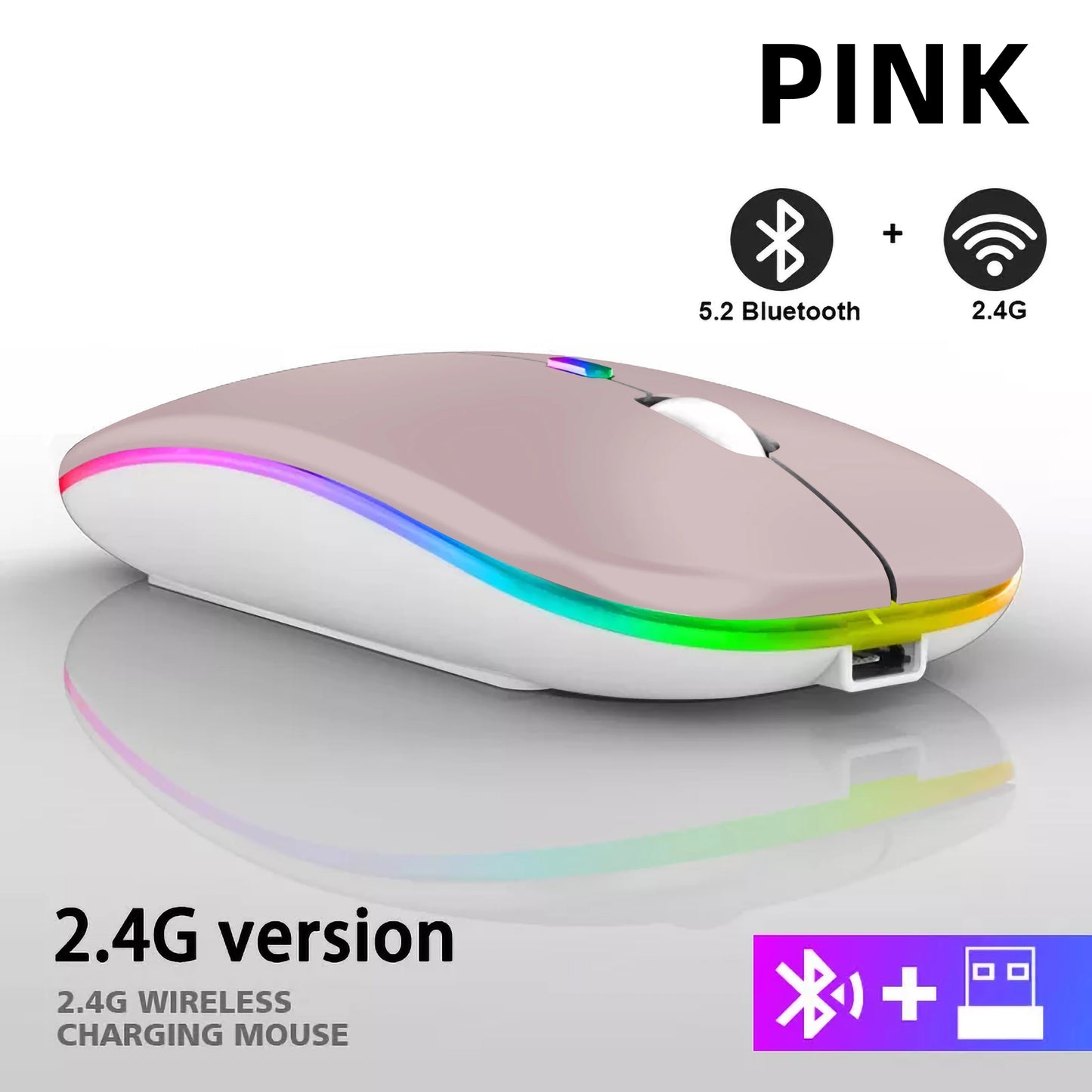 Rechargeable Bluetooth wireless mouse with USB connection.
