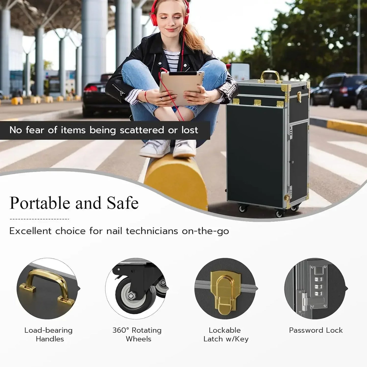 Portable Rolling Manicure Table Foldable.