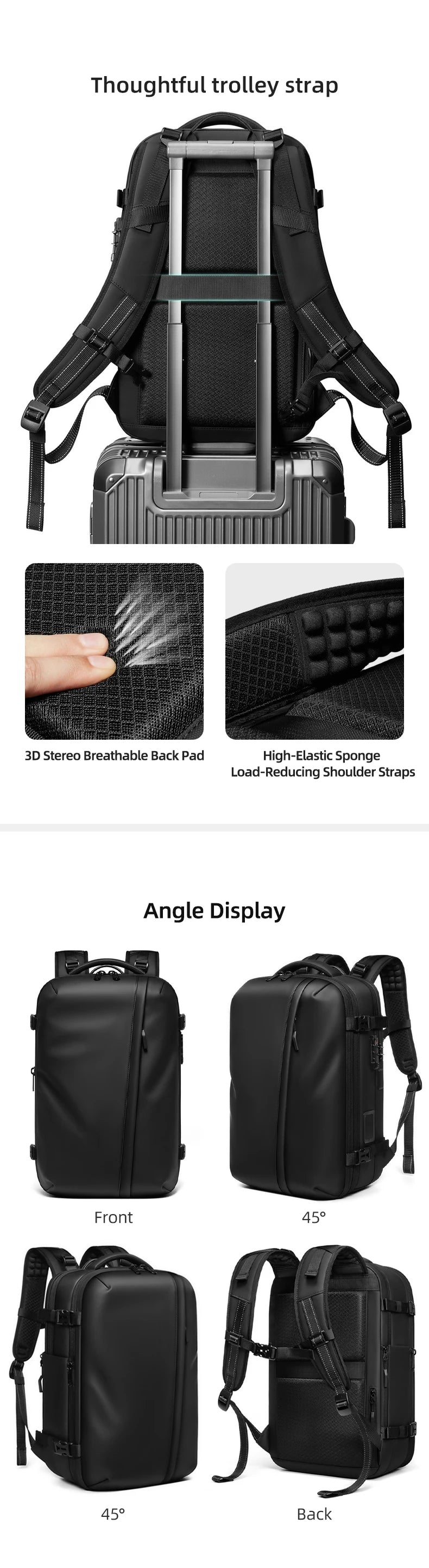 Men Travel Backpack One click start pump vacuum.