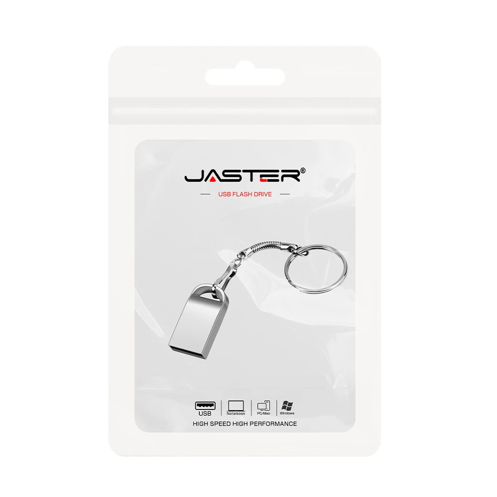 JASATER Super Mini Metal USB Flash Drive 128GB Silver Pen Drive with Free Key Ring 64GB Funny Creative Gift Memory Stick 32GB