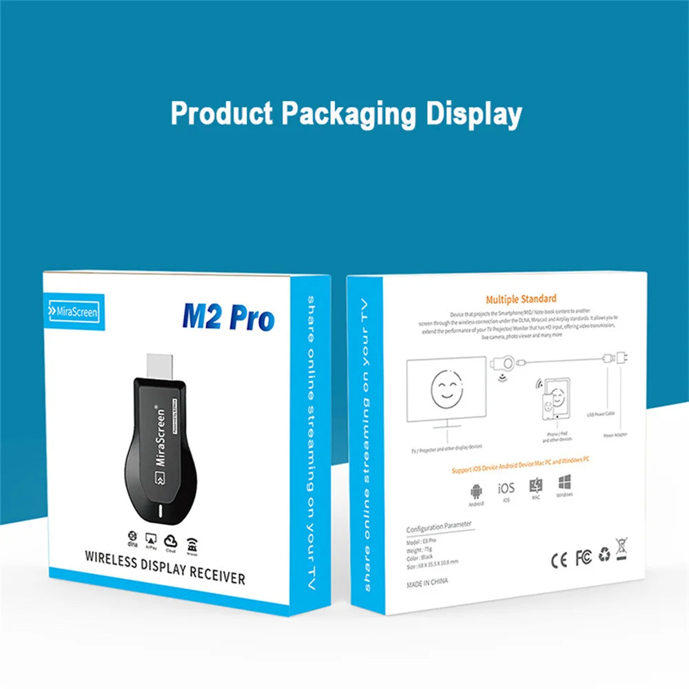 M2 Pro Wireless WiFi TV Stick Display TV Dongle compatível com HDMI Smart TV.