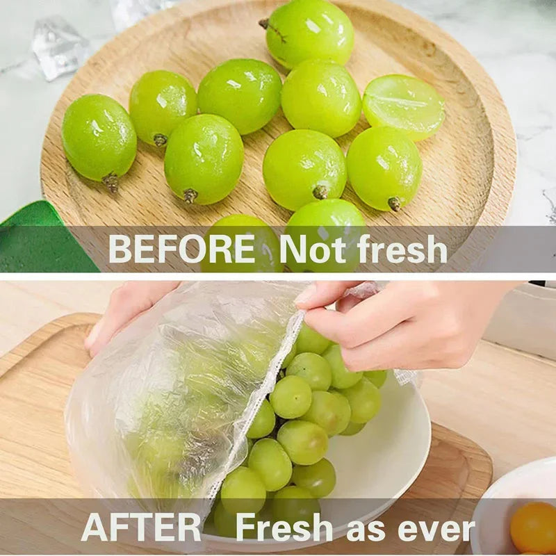 50-1000pcs Disposable Food CoverPlastic Wrap Elastic Food Lids For Fruit Bowls Cups Caps Storage Kitchen Fresh Keeping Saver Bag
