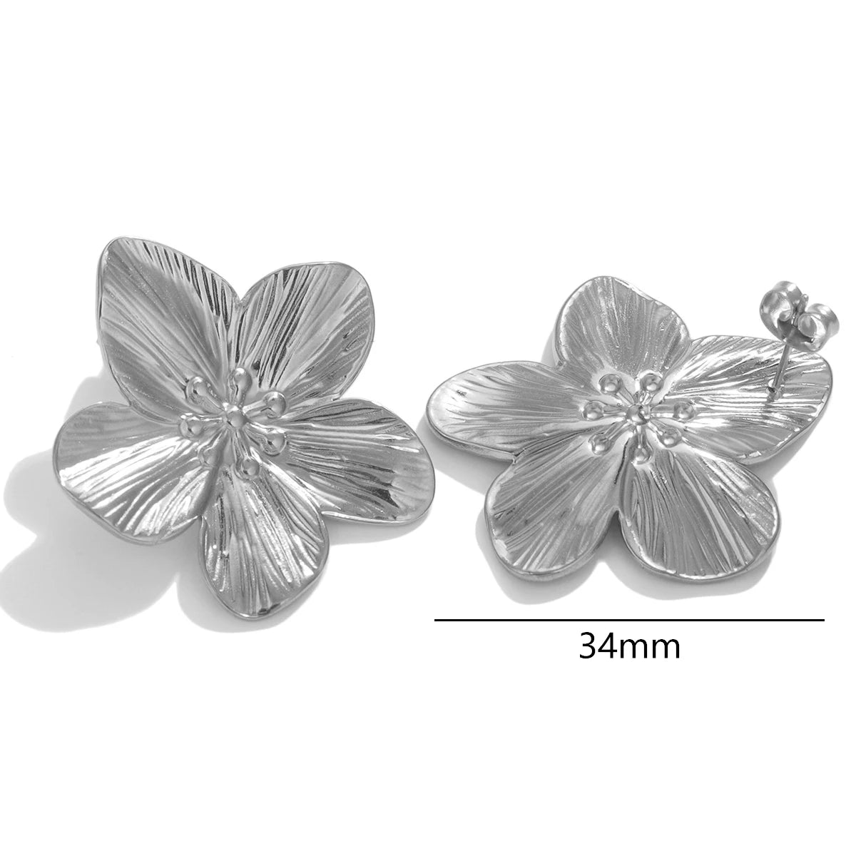 Stainless Steels Flower Earrings  Women Double Layers Statement Gold plated Earrings Fashion Large Hanging Stud Party Jewelry