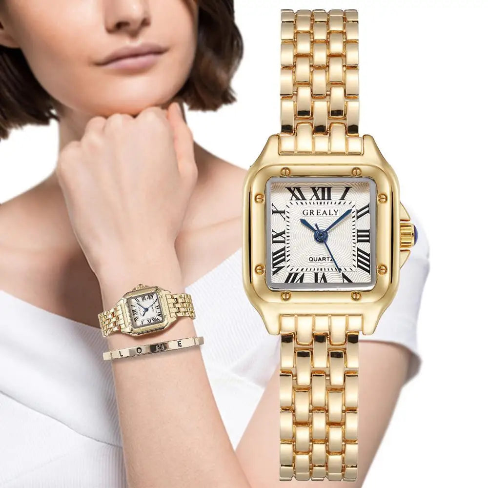 Luxury Brand Watches Fashion Roman Diamond-set Waterproof Women Watch Business Stainless Steel No Fading Gold Strap Gift Clock