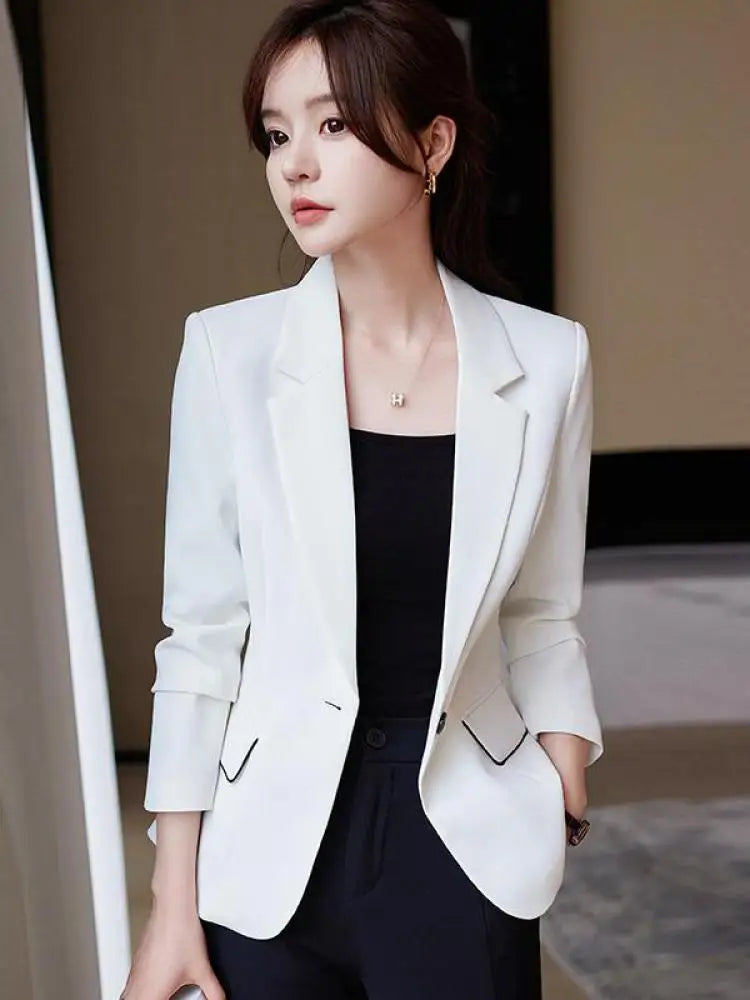 Women Autumn Long Sleeve Brown Blazer Coat Korean Fashion Black Work Suit Jacket White Elegant Ladies Single Button Tops Fashion