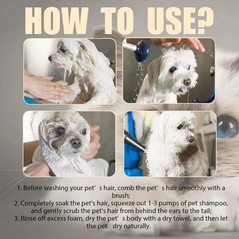 Soothing bath gel for pet hair, anti-mite, moisturizing, relieves itching.