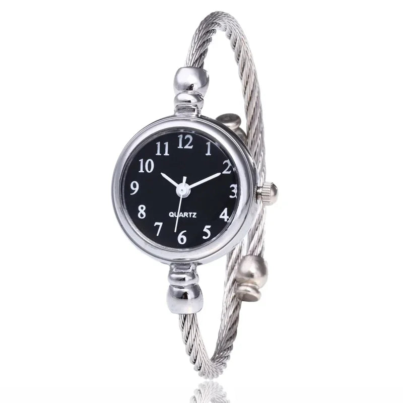 5PCS Women Simple Small Bracelet Watches Stainless Steel Retro Ladies Quartz Wristwatch Fashion Casual Female