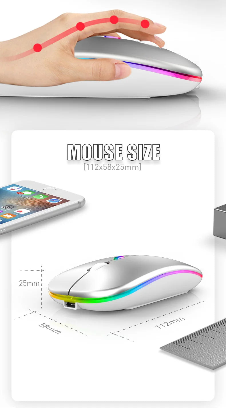 Rechargeable Bluetooth wireless mouse with USB connection.