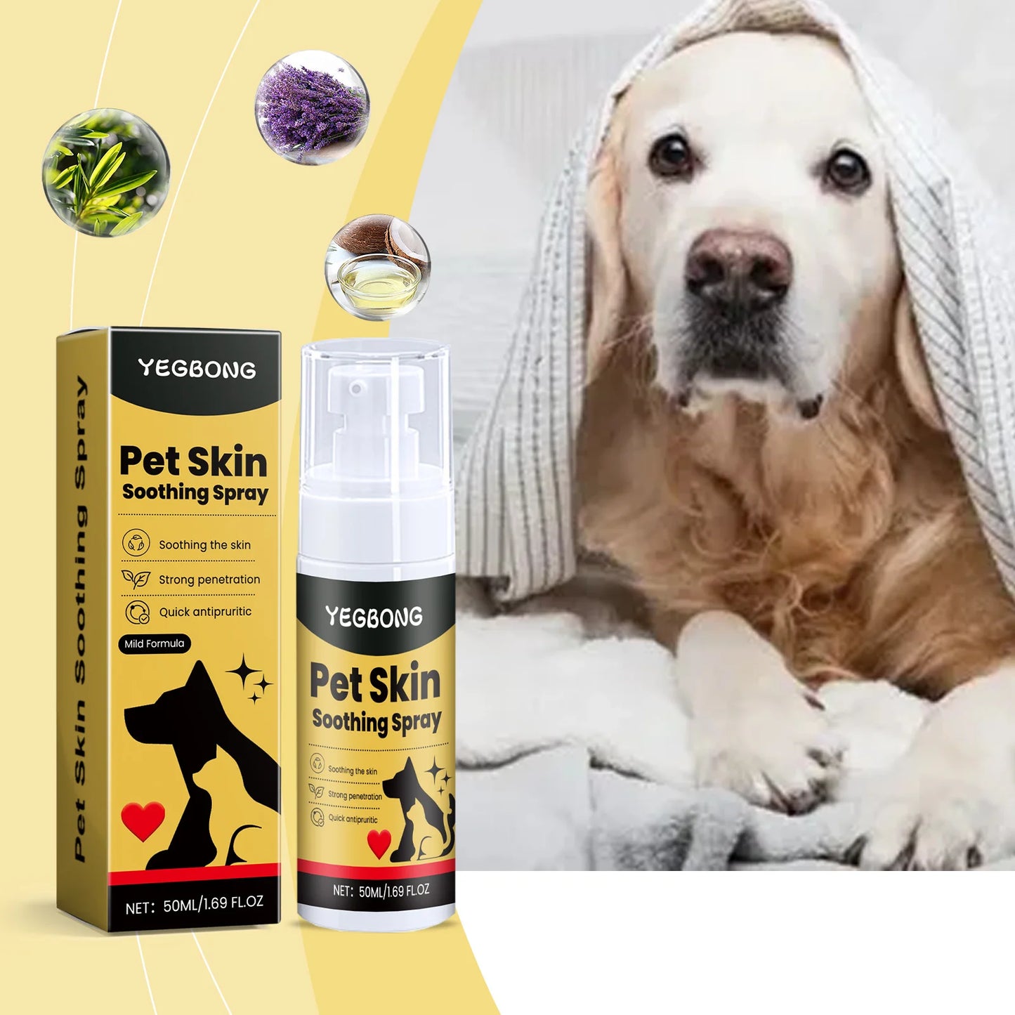 Spray for pet skin care. Relieves discomfort in dogs and cats.