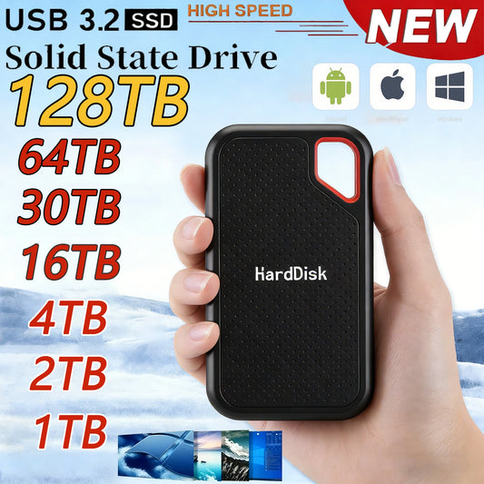Mini External Hard Drive 2TB 4TB Large Capacity SSD 128TB Hard Drive USB 3.2  For Laptop/MAC/PC
