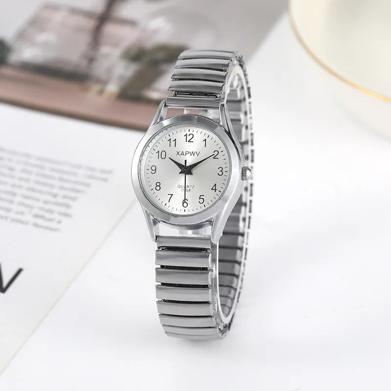 Man Women Couple Wrist Watches Stainless Steel Band Alloy Lovers Business Movement Wristwatch Elastic Strap Band Quartz Watch