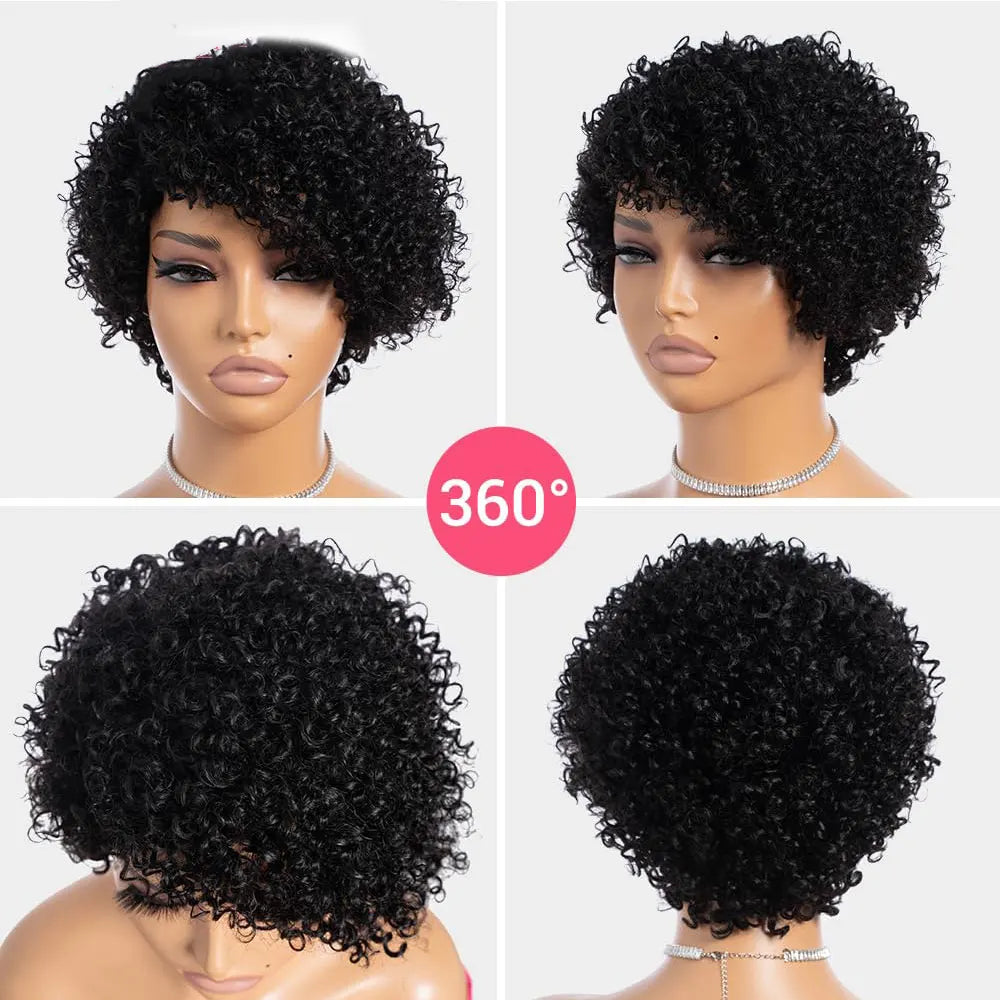 Kinky Curly Wigs Human Hair  Side Part Afro Kinky Curly Wigs for Black Women  Pixie Cut Curly Wigs Human Hair 100% Full Machine
