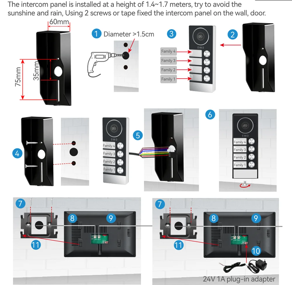 TUYA 5G WIFI 2-3-Unit Apartments Intercom Video Doorbell with RFID Card Unlock 2 Wired 10inch LCD Video Door Phone System