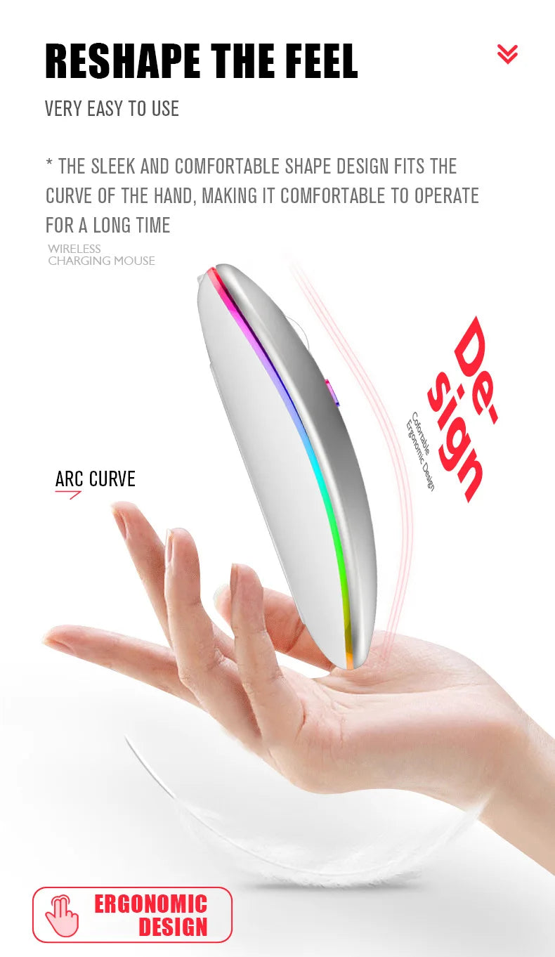 Rechargeable Bluetooth wireless mouse with USB connection.