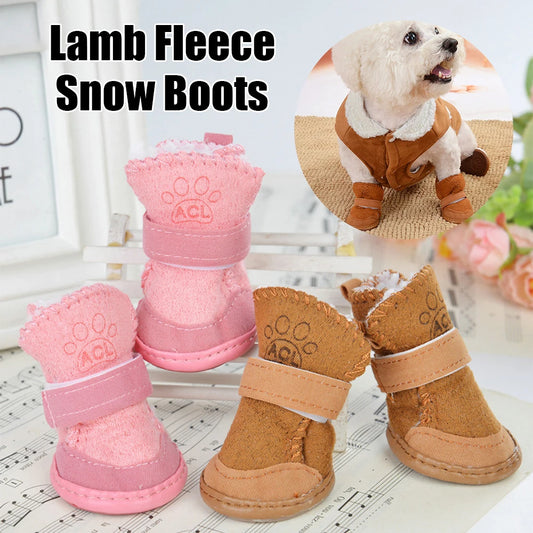 New set of 4 sheepskin snow boots for pets.