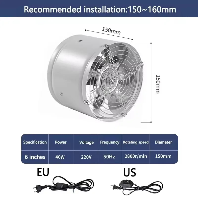 4''6'' 220V Metal Duct Exhaust Fan Air Ventilator Pipe Ventilation.