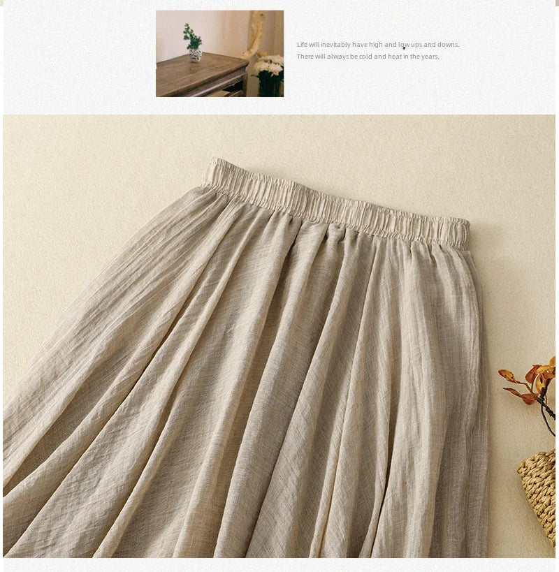 Slim Cotton Leaf Edge Double Layer Half Skirt Loose Waist.