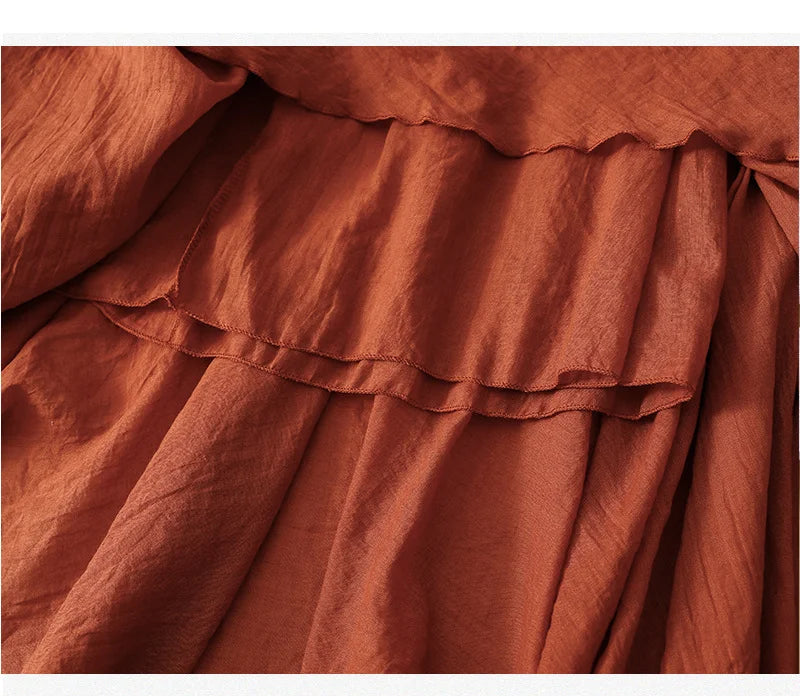 Slim Cotton Leaf Edge Double Layer Half Skirt Loose Waist.