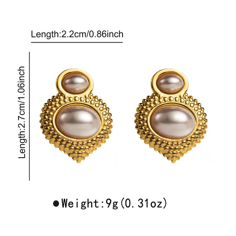 1 pair  fashionable and personalized geometric earrings with retro Hong Kong style and pearl gold earrings