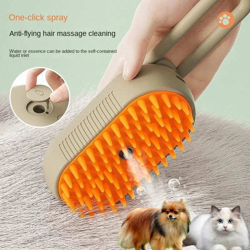 3-in-1 Electric Steam Brush for Dogs and Cats: Massages,