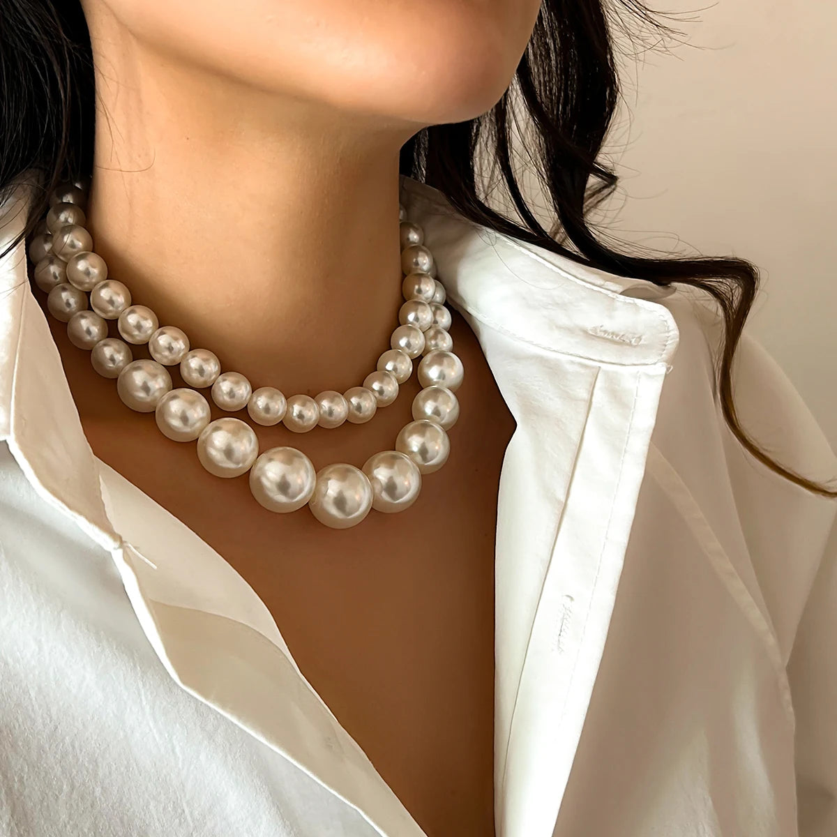 IngeSight.Z Elegant 2pcs/set Imitation Pearl Beaded Choker Necklaces Collar for Wome.