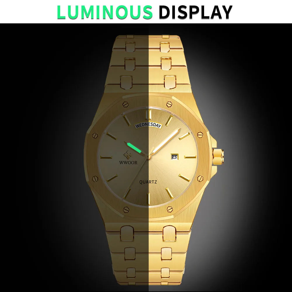 WWOOR Luxury Men Watch Business Quartz Clock Date Luminous Men's Watches Stainless Steel Waterproof Wristwatch Relogio Masculino