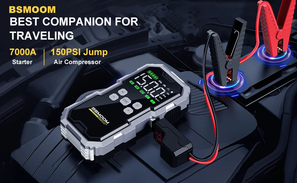 150PSI Air Pump Car Battery Emergency Boosters 7000A Car Jump Starter Power Bank Portable Starting Device Car Starter New