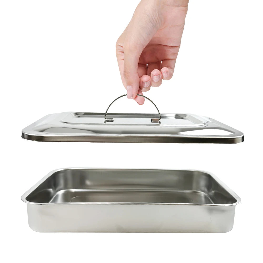 Dental Tray With Lid Stainless Steel Disinfection Box Dentistry Surgical Medical.