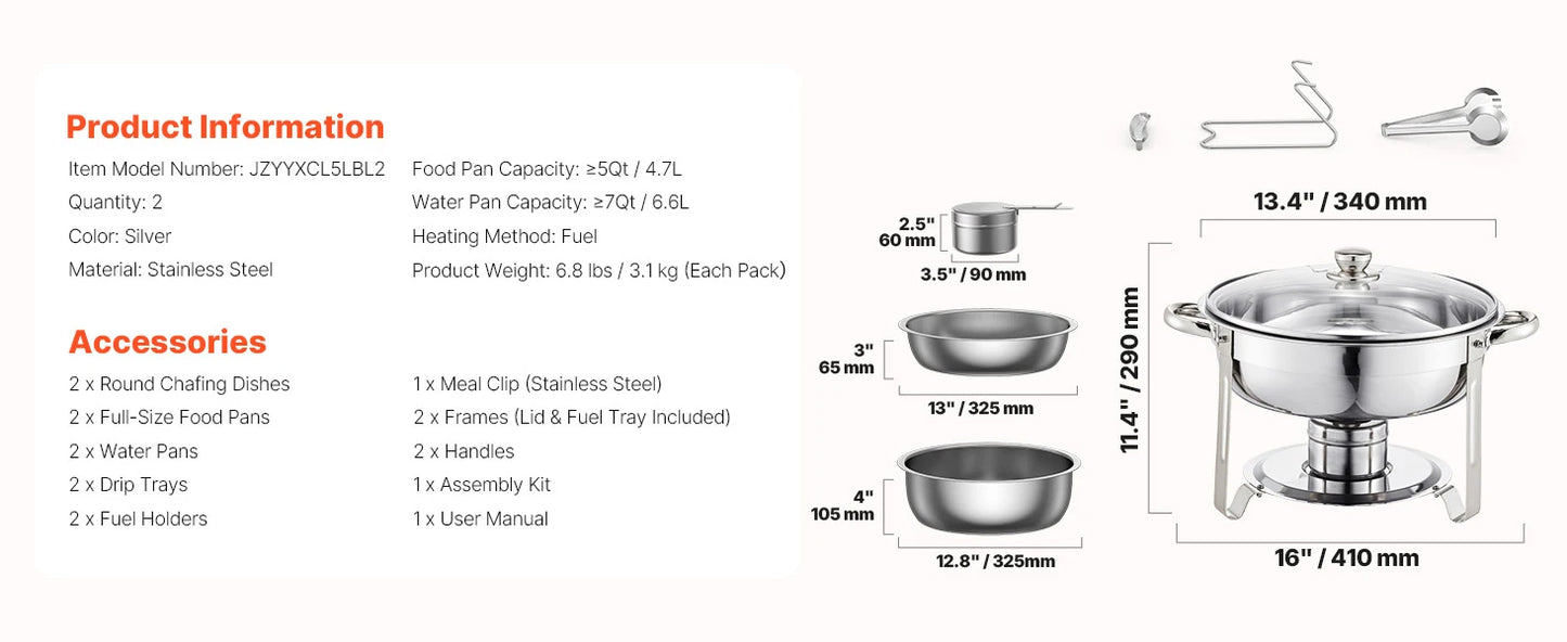 SucceBuy 5 Qt 4 Pack Chafing Dish Buffet Set Stainless Steel Chafer with 4.
