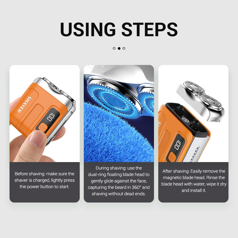 Smart, waterproof electric shaver for travel.