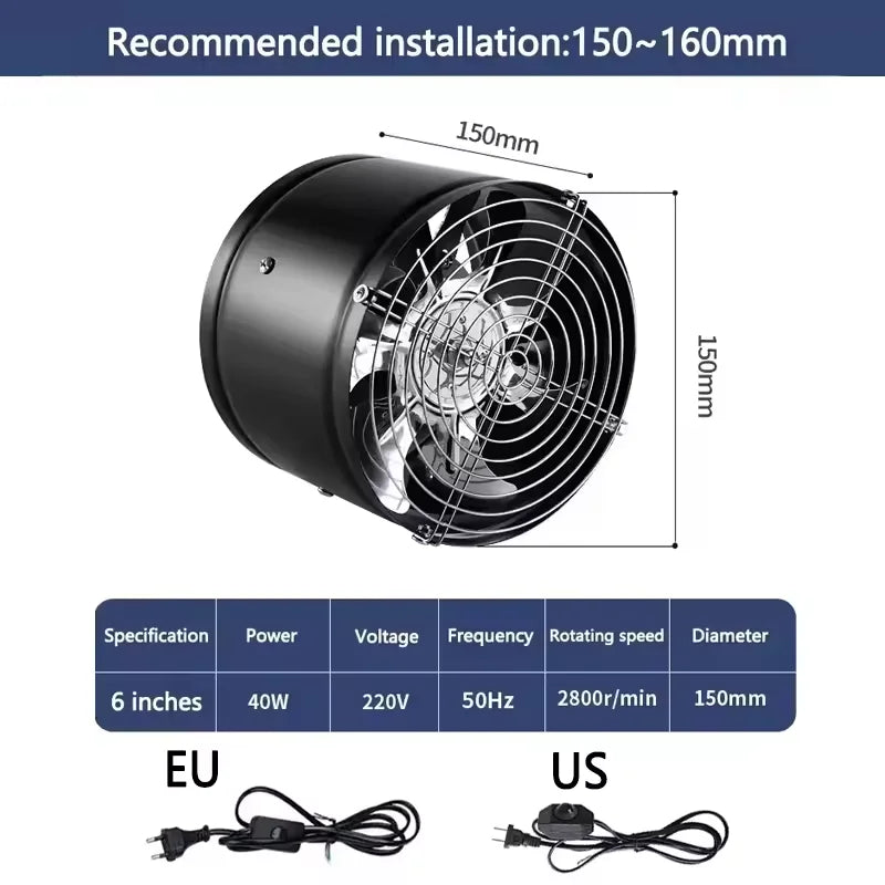 4''6'' 220V Metal Duct Exhaust Fan Air Ventilator Pipe Ventilation.