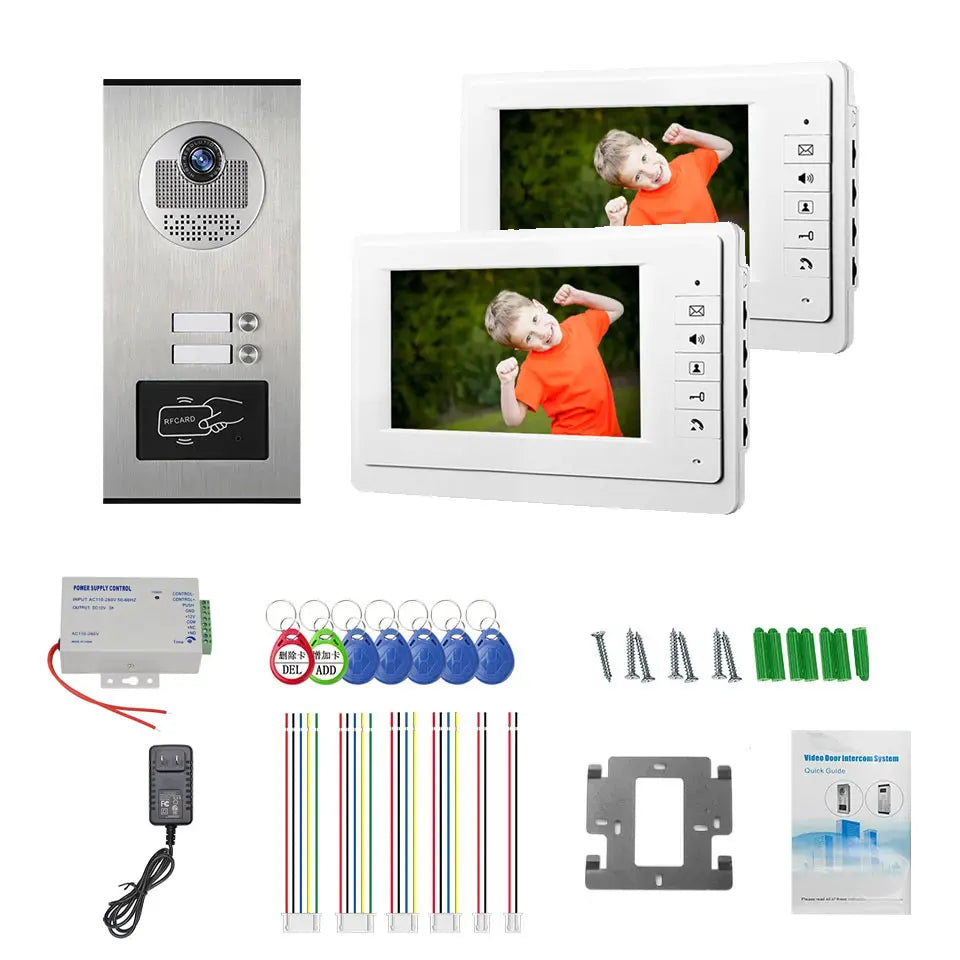 2/3 Unit Home 7 inch Video Doorbell Metal Outdoor Camera Video Doorphone Intercom System RFID Unlock for Apartments Residential