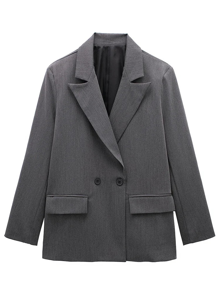 Willshela Women Fashion With Pockets Solid Double Breasted Blazer.