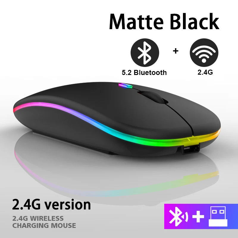 Rechargeable Bluetooth wireless mouse with USB connection.