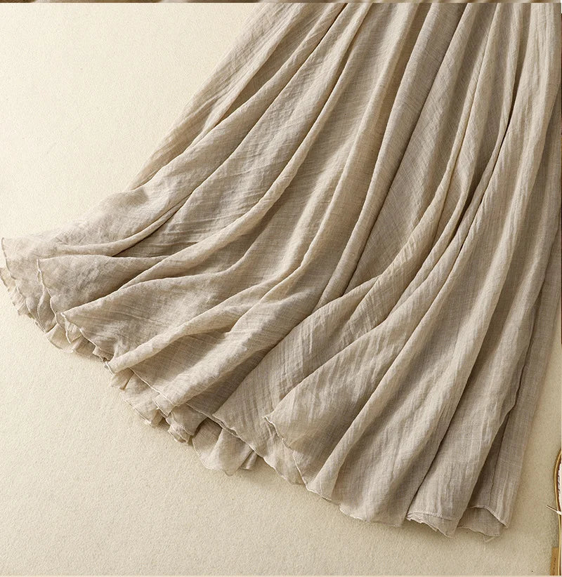 Slim Cotton Leaf Edge Double Layer Half Skirt Loose Waist.