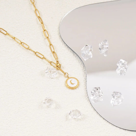 Stainless Steel Moon Necklace For Women Gold Color Metal Crescent Coin Medal Choker Collar Collier Femme