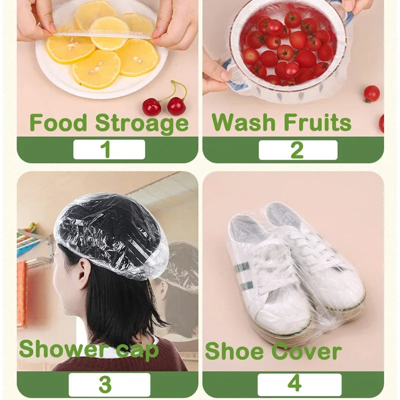 50-1000pcs Disposable Food CoverPlastic Wrap Elastic Food Lids For Fruit Bowls Cups Caps Storage Kitchen Fresh Keeping Saver Bag