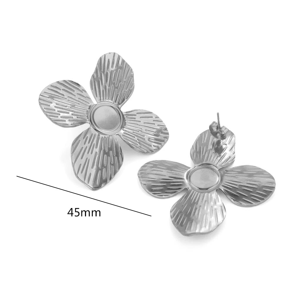Stainless Steels Flower Earrings  Women Double Layers Statement Gold plated Earrings Fashion Large Hanging Stud Party Jewelry