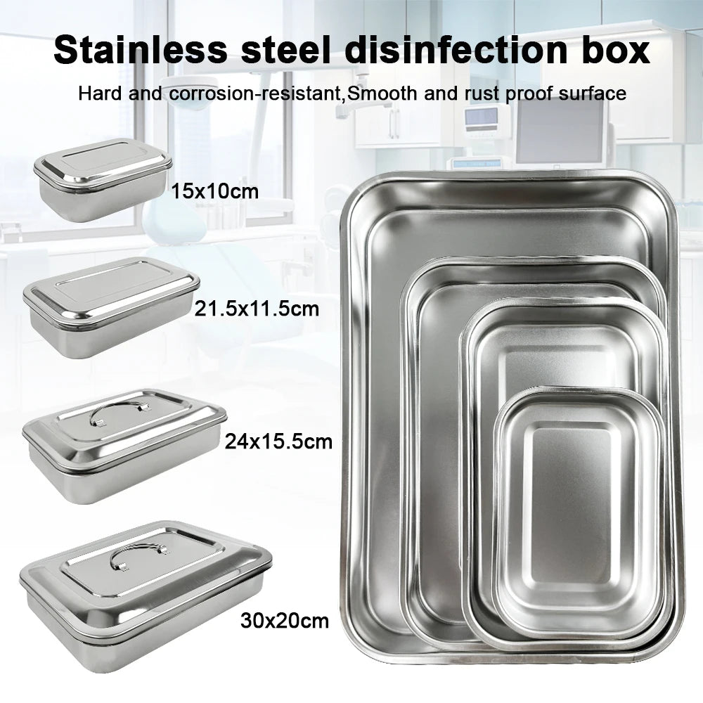 Dental Tray With Lid Stainless Steel Disinfection Box Dentistry Surgical Medical.