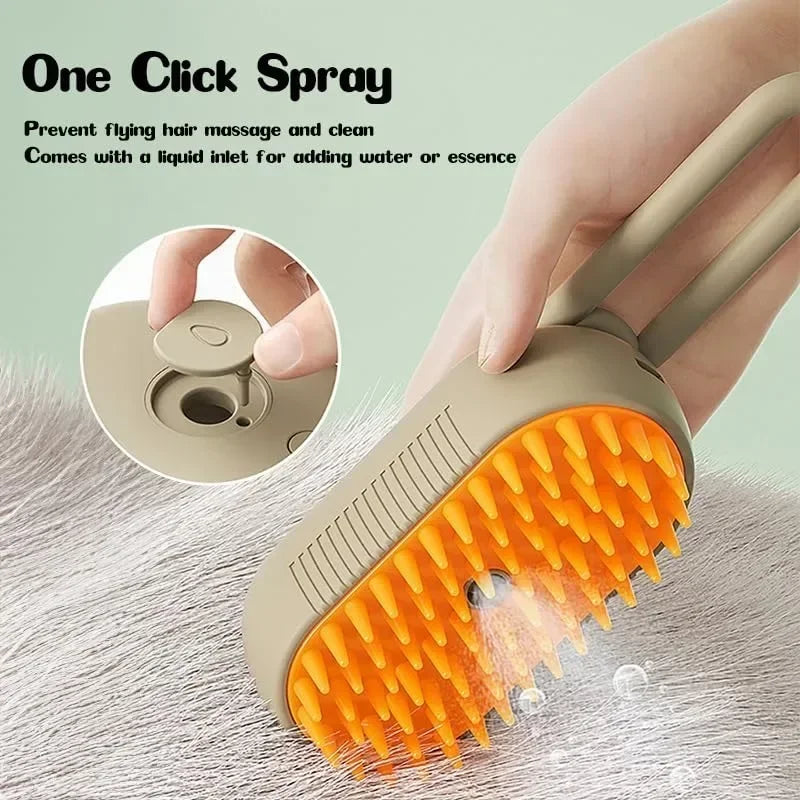 3-in-1 Electric Steam Brush for Dogs and Cats: Massages,