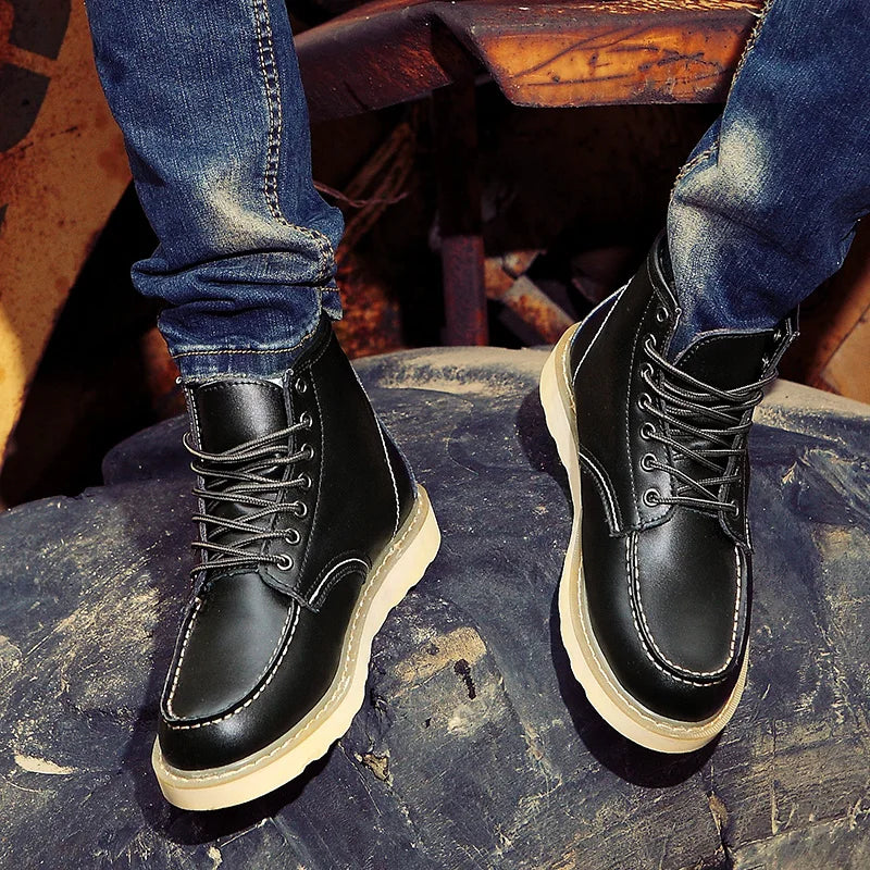 Men's High-Top Leather Motorcycle Boots Ankle Fashion Shoes Autumn Winter