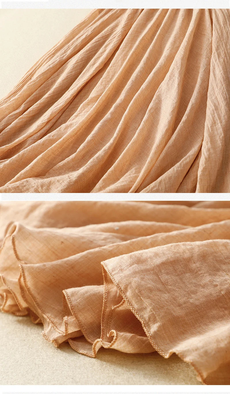 Slim Cotton Leaf Edge Double Layer Half Skirt Loose Waist.