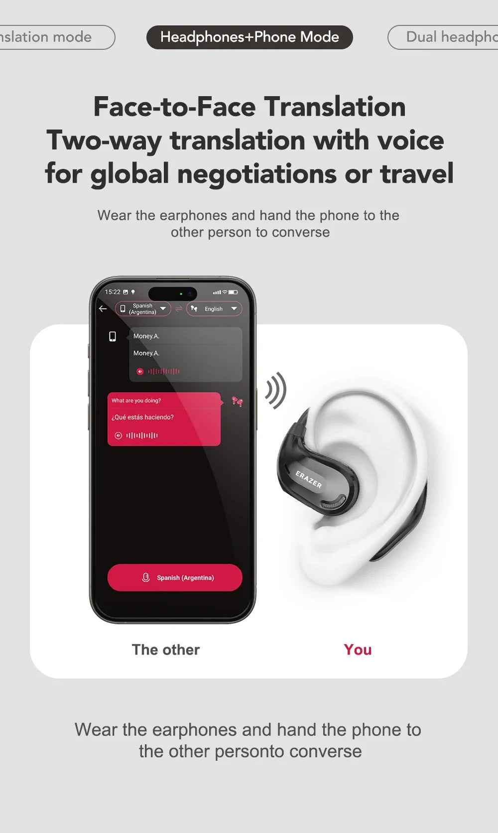 Wooask F56 OWS Translator Earbuds - Real-time 144 Languages.