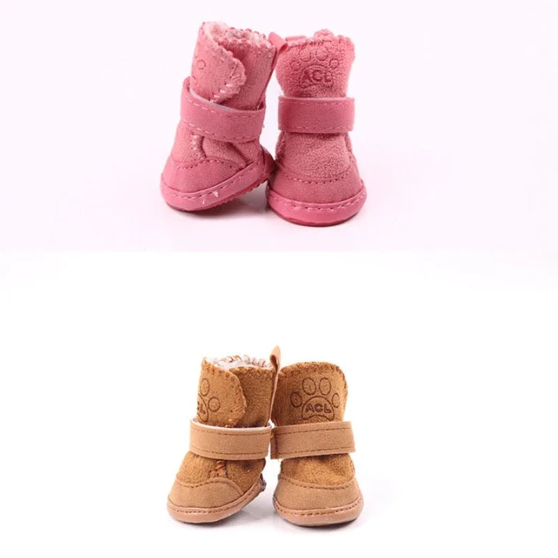 New set of 4 sheepskin snow boots for pets.
